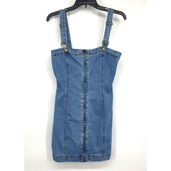 Forever 21 Denim Dress Blue Jean Bodycon Mini Overall Zip Front - Picture 2 of 9